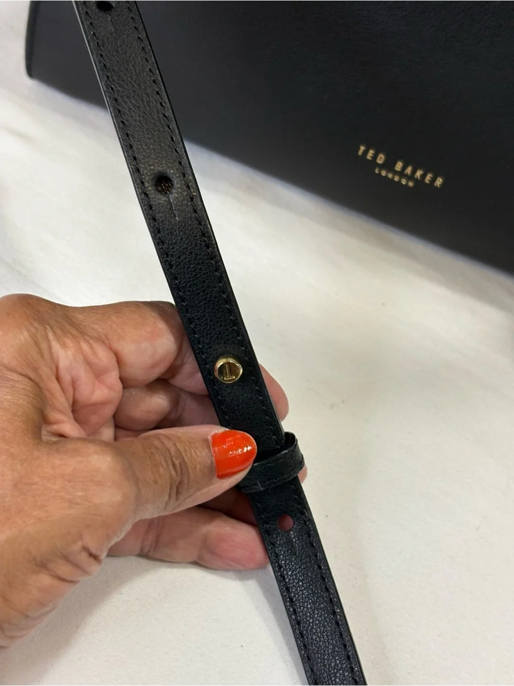 TED BAKER Black Leather Structured Satchel with Gold Buckle LIKE NEW $450